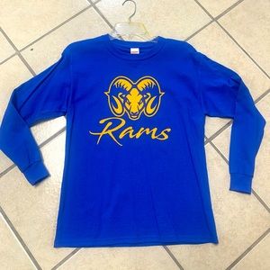 Adult S, M, L or XL Blue & Gold Rams Head Logo Graphic Long Sleeve T-shirt NWT